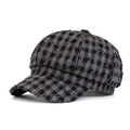 Japanese retro black and grey plaid beret with distressed edges for a vintage look - M(56-58cm) / Black