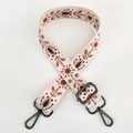 Adjustable canvas shoulder strap with colorful ethnic floral embroidery and gunmetal hooks - Beige Ethnic Embroidery / Gunmetal Buckle