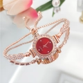 Elegant rose gold women's quartz bracelet watch with red dial and sparkling crystals - Rose Gold Case Red Dial