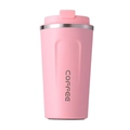 Pink stainless steel insulated coffee mug with matching lid and COFFEE lettering - 380ml / Plain Style / Pink