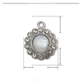 Detail of 14mm silver flower pendant featuring shell inlay and rhinestone accents - YE780-1-Round Shell Zircon