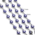 Blaues 18K vergoldetes Edelstahl-Gliederkette mit 6mm Emaille-Auge Perlen - Dunkelblau-Stahl