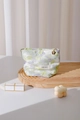 Close-up of floral makeup bag with gold flower zipper and H&R BAG brand label - 17x14cm / Green Small