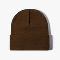 Classic dark brown ribbed knit beanie hat with thick cuff for winter warmth - Coffee