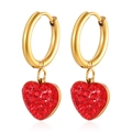 Orecchini a cerchio dorati con pendenti a cuore in cristallo rosso scintillante - Rosso
