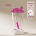 710ml Tritan water bottle with magenta lid and telescopic straw for bubble tea - 24oz / Fuschia