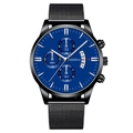 Modischer Herren Chronograph mit blauem Zifferblatt und schwarzem Edelstahl-Netzarmband - Blaues Zifferblatt Silberne Zeiger Schwarzes Armband