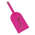 Rose pink PU leather luggage tag with gold adventure quote and silver buckle - Rose Red