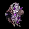 Baroque style floral brooch with large purple teardrop crystal and silver alloy base - Style 9 (Purple Waterdrop Gem Flower)