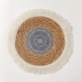Bohemian round straw wall decor with mandala pattern and white cotton tassels - Pattern 4 With Tassels (25cm)