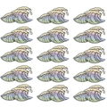 Set of 15 colorful Ukiyo-e ocean wave iron-on embroidered patches for clothes and bags - Sea Wave Embroidery Patch Pink-Purple Series Set