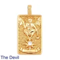 Gold tarot card pendant featuring The Devil relief with a sparkling zircon inlay - 16. The Devil