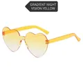 Fashion heart shaped rimless sunglasses in gradient yellow lens with oversized design - Gradient Night Vision Yellow