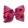 Sparkly pink sequin hair bow clip for girls with a 6-inch fabric base and shiny finish - 5-Pink