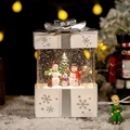Christmas snowman snow globe light in gift box shape with silver ribbon and USB cable - Large White Gift Box Snowman