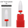 3/32 Torch Cylinder Fine ceramic nail drill bit in white with red base for manicure tools - HF-12 Torch Cylinder Ceramic Drill Bit (F Fine)
