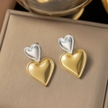 Orecchini a lobo a forma di cuore minimalisti in finitura bicolore oro e argento - Stile a contrasto cuori grandi e piccoli oro e acciaio (EHG400)
