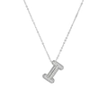 Detailed view of silver bubble letter I pendant with sparkling cubic zirconia inlay - Letter I