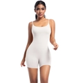 Detailed front view of white one-piece yoga bodysuit with thin straps and smooth fabric - S / Off-White Grey