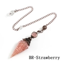 Strawberry Quartz crystal pendulum with copper spiral wire and beaded silver chain - Strawberry Quartz Ancient Bronze