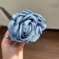 Denim blue fabric rose hair claw clip with multi-layered 3D flower petal design - 9cm / Light Denim Blue