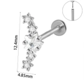 Clou d'oreille en acier argenté avec cinq étoiles en zircon blanc disposées en arc - Style Cinq Étoiles Incurvé (#6)