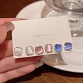 S925 silver stud earrings set with square cat eye stones in white, pink, and blue - Three-Color Cat Eye Square Set