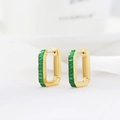 Elegante rechteckige Goldohrringe mit einer Reihe smaragdgrüner Zirkonia-Steine - 14K Gold + Grüner Zirkonia