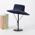 Navy blue wide brim sun hat with breathable mesh side panels and adjustable chin strap - Navy Blue (Drawstring 12cm)