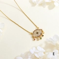 Gold Evil Eye necklace with colorful zircon micro-paving and five gemstone charms - Pave Zirconia Eyelash Style (NE2255-E)