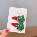 Pair of Christmas tree hair clips with sparkling green glitter and colorful dots - Christmas Tree / 2 Pcs/Set