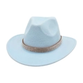 Light blue wool felt western cowboy hat with sparkling rhinestone band and wide brim - 57cm / Sky Blue