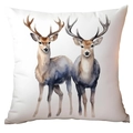 Square white pillowcase featuring watercolor artistic twin deer print for home decor - Double Reindeer CRD10-15