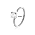 Silver 8mm stainless steel nose ring with sparkling cubic zirconia in C-shape design - Round Style (2602-1) / Silver