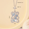Silver bear necklace with blue zircon and pearl pendant on a 40cm plus 5cm chain - Bear Silver (2800)