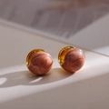 Detail of French vintage gold hoops featuring pink marbled enamel ball accents - Pink Marble