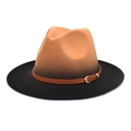 Gradient brown and black wool felt fedora hat with wide brim and leather belt buckle - M (56-58cm) / Camel + Black