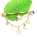 Piercing industriale dorato con ciondoli stella e luna e zircone stellato colorato - Oro Stella Luna Pietra Iridescente