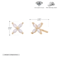 Detail showing 925 sterling silver flower earrings with 5A zircon and size specs - 925 Silver / 925 Silver Plated Gold + White Zirconia