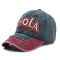 Vintage navy and red washed cotton baseball cap with HOLA 3D embroidery and frayed brim - Adjustable / Navy Blue