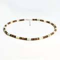 Men's coconut shell beaded necklace with turquoise accents and tiger eye style beads - Brown & Green