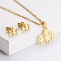 Golden titanium steel jewelry set featuring a family silhouette pendant necklace and earrings - Family Silhouettes