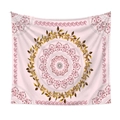 Detail of pink mandala tapestry with golden leaf motifs and floral center pattern - Pink Mandala