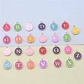 Set of 26 colorful round enamel A-Z alphabet charms with silver metal alloy frames - Alphabet Set (DY147) / Set of 26 / Style 68 White K Multicolor