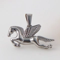 Polished silver flying horse pendant made of durable stainless steel with detailed wings - D01-Pegasus-Steel