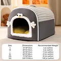 Dark grey semi-enclosed plush pet bed with size chart from S to 3XL for all dogs - S (Up to 3.5kg) / Grey Cartoon Eye House