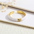 Detail of gold-plated white enamel open ring with micro-set zircon on white background - Adjustable Open / White