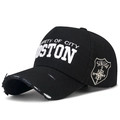 Distressed black baseball cap with white Boston embroidery and side compass patch - Black