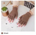 Winter knitted fingerless gloves for men and women in stylish khaki wool blend - Khaki
