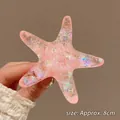 Pink glittery starfish hair claw clip made of resin for stylish summer hairstyles - 5964 Glitter Starfish Hair Clip-Pink